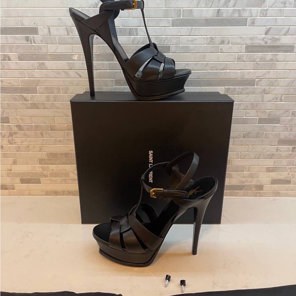 Saint Laurent Tribute Leather 105mm Platform Sandals size 39 - Picture 1 of 9
